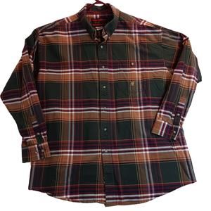 Wrangler 20X Dress Shirt XXL Green/Red Plaid Logo Western Cowboy Oxford